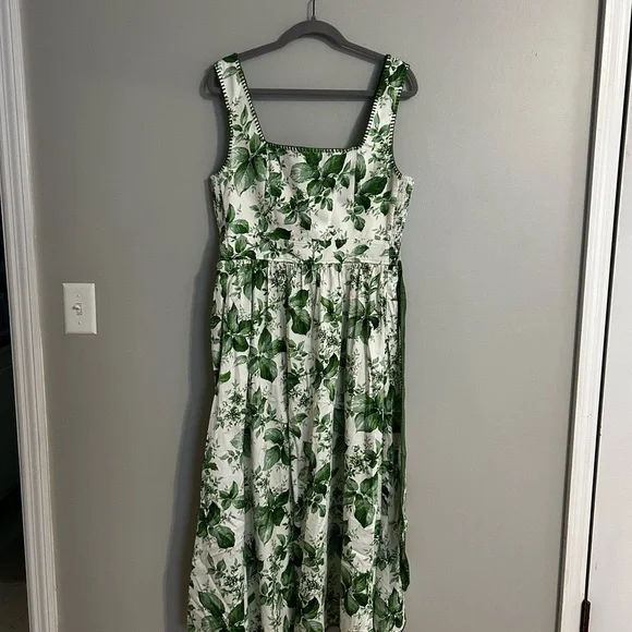 Tuckernuck | Dresses | Tuckernuck Green And White Sleeveless Square Neck  Sundress With Emboridery | Poshmark